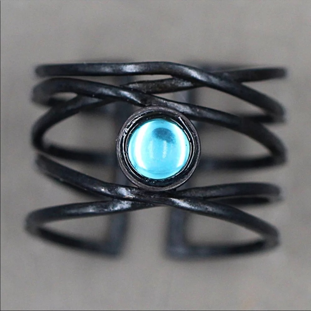 New Unisex Moonstone Ring Boho 14KT Black Gold - Picture 5 of 5